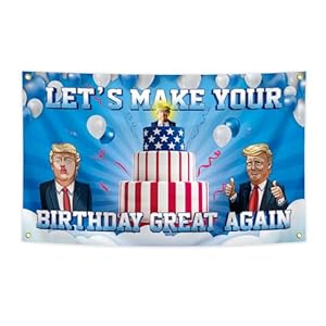 Cartoon Trump Happy Birthday Banner 3×5 Feet Suitable For Birthday Parties, University Dormitory Room Decoration, Blue
