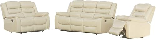 SMTE 6 Seat Recliner Sofa Chair Lounge Suite - Cream White with keychain