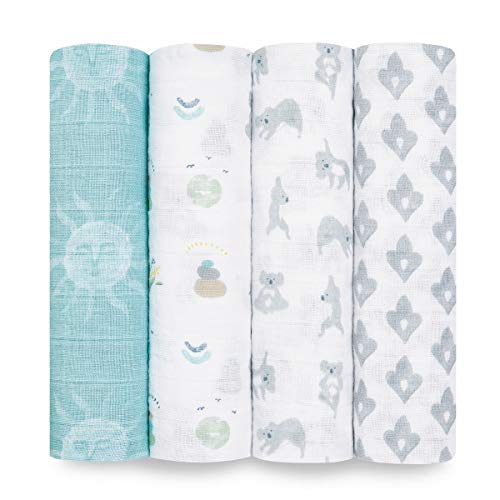 Image of aden + anais Swaddle Blanket, Boutique Muslin Blankets for Girls & Boys, Baby Receiving Swaddles, Ideal Newborn & Infant Swaddling Set, Perfect Shower Gifts, 4 Pack, Now + Zen