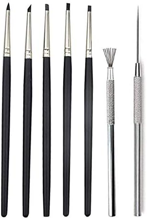 COMIART Artist Sculptural Supplies Tools Set,5pcs Size 0 Silicone Color Shaper Painting Brushes +1pcs Professional Detail Needle +1pcs Feather Wire Texture Metal Brushes image 3