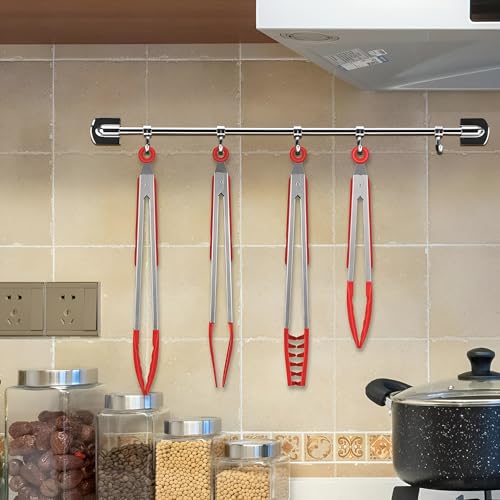 Image of YOMITH Stainless Steel Kitchen Tongs with Silicone Head, Nonstick Food Grade Cooking Tweezer Chimta for Buffet Multi Purpose Food Serving Tools (RED, 3 PCS Set)