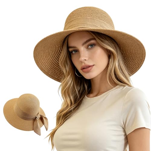 Sombrero femenino de paja para sol con ala ancha
