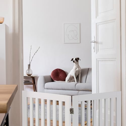 Relaxdays Hundeabsperrgitter, freistehendes Schutzgitter, HxB: 91,5 x 103 cm, MDF, zusammenklappbar, Türgitter, weiß