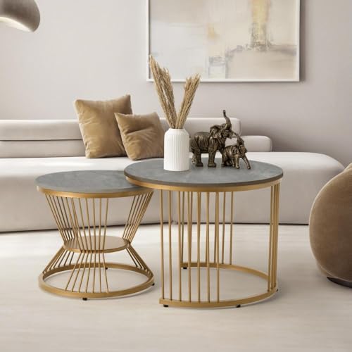 Image of Wakefit Mocha Coffee Table I Marble Finish I Vitrified Tile Top I Omani Grey
