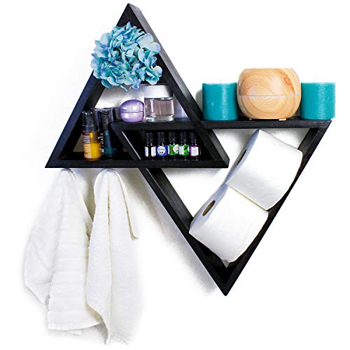 Rustic Curiosities Large Triangle Shelf - Crystal Display Altar Shelf For Stones, Essential Oils, And More 21.5 X 20 Inches (Black, Left Triangle Up) #TOP3