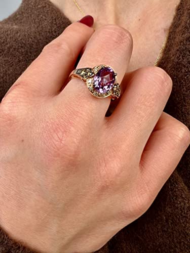 LE VIAN 1/3 Carat White and Chocolate Diamond Band Ring for Women I 14k Rose or Yellow Gold Ring for Her w 1 3/4 Carat Oval Gemstone (White/Brown, 0.35 cttw) Promise Anniversary Band Size 5 to 104