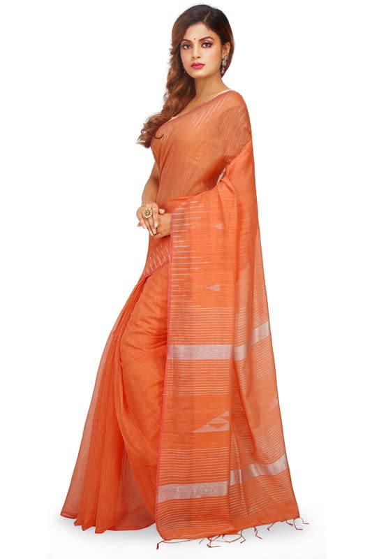 Image of BENGAL HANDLOOM Women's Cotton Linen Slab Sarees with Jaquard Work with Blouse Piece
