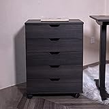 VICLLAX 5 Drawer Storage Unit File Cabinet Under Desk Storage Cart on Wheels for Home Office, Dark