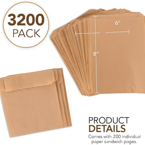 Image of Kraft Brown Sandwich Bags (3200 Pack) - Microwavable Unbleached Natural Kraft Paper Bags, Food Grade Grease-Resistant Bags for Pastries, Cookies, Snacks - Biodegradable & Compostable - Stock Your Home