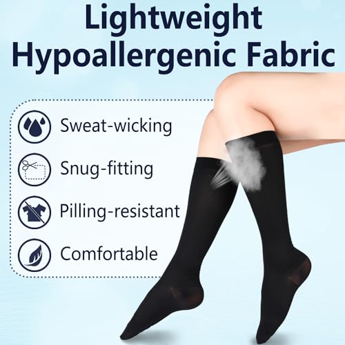 Image of +MD 15-20 mmHg Medical Compression Socks for Men /Women, Lightweight Opaque Knee High Support Stockings
