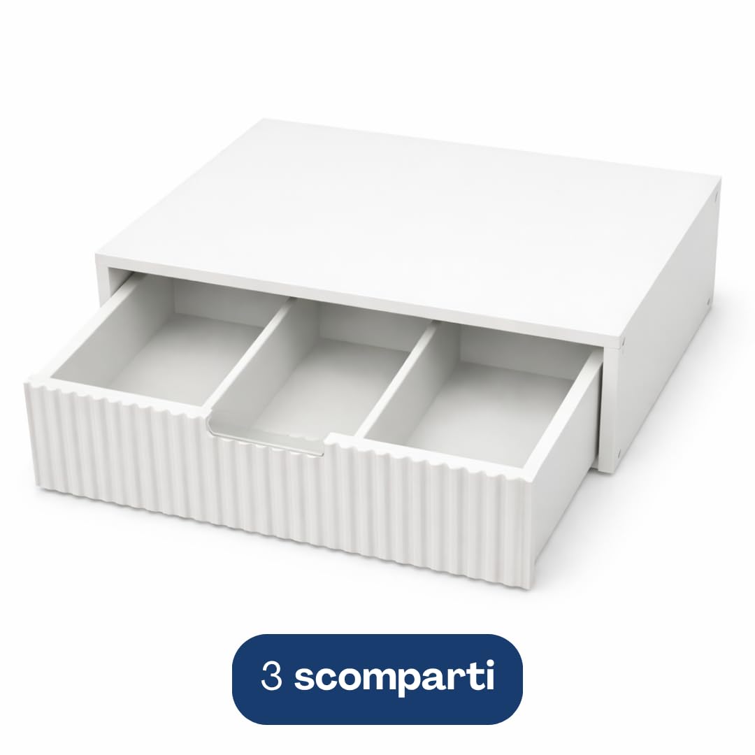 Porta Cialde Bianco con Cassetto e Ripiano Resistente - Organizer in Legno Classico Minimal per Cialde, Capsule e Tisane – Porta Capsule di Design per Caffè – Ideale per Cucina, Ufficio, B&B (bianco) - 4