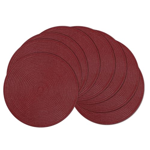 Image of SHACOS Round Placemats Set of 8 for Dining Table 15 inch Round Braided Place Mats Cotton Polyester Washable Non Slip Kitchen Table Mats, Burgundy
