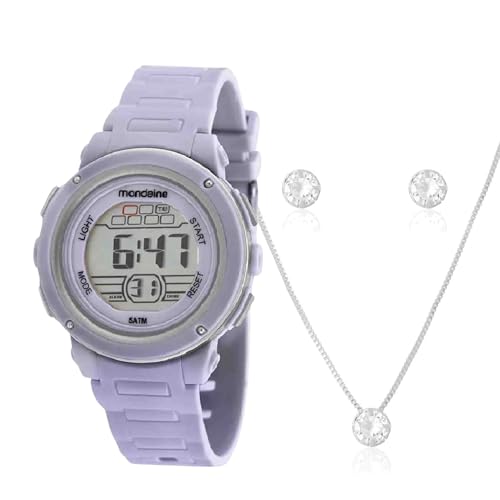 Relógio Mondaine Feminino Digital Lilás 85013L0MVNP2 Colar e Brincos
