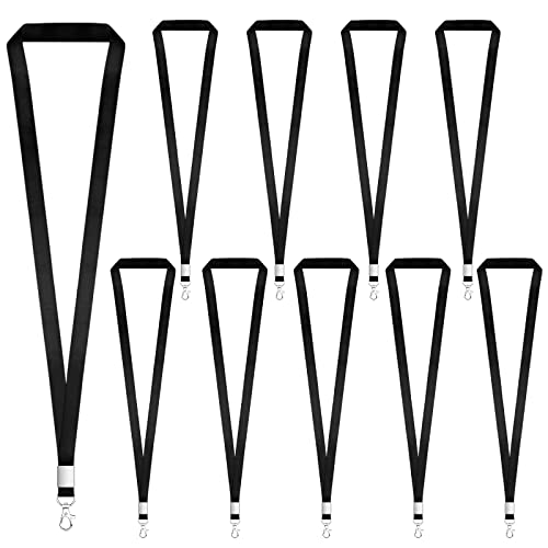 Weysoo Schlüsselbänder mit Kartenhalter, 10 Stück Umhängebänder Nylon Bunt Schlüsselband mit Drehbarem Metallclip für Ausweise (Black)