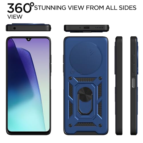Image of Pikkme D10 Tough Armor Back Cover | 360 Protection Case | Sliding Camera Shield Cover & Ring Holder Stand Bumper Case for Redmi A4 5G / Redmi 14C 5G / Poco C75 5G (Blue)
