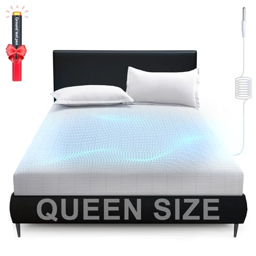 Adamson Grounding Fitted Sheet Queen Size, Earthing Sheets - Pure Silver Fiber & Organic Cotton + Grounding Cord + Tester Pen Included - 5-Year Assurance (White, Queen - 60'x80'x15)