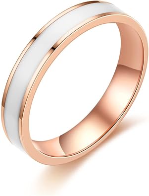 Womens 4MM Stainless Steel Promise Eternal Ring Epoxy Enamel Wedding Band Comfort Fit