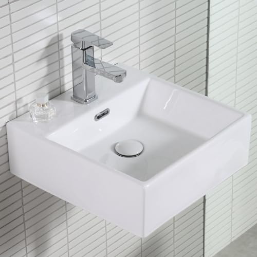 Waschbecken Bad aus Keramik - Waschtisch 40,5 × 42 × 14 cm cm- Aufsatzwaschbecken Eckig mit Pop-up...