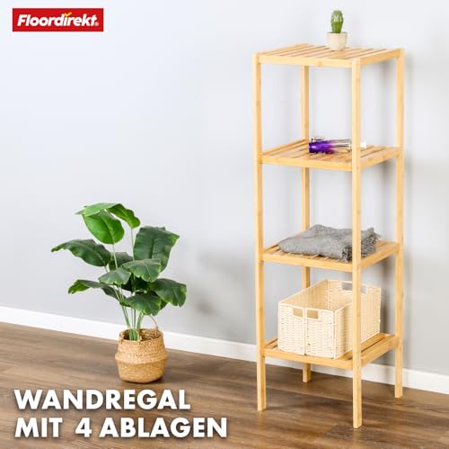 Floordirekt Bambus Regal, schmales Standregal für Badezimmer, Schlafzimmer, Wohnzimmer, Holzregal mit 4 Etagen, Regal Größe 34 x 33 x 110 cm (Lowa)