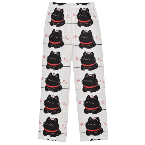 Boy's Pants Black Cat Smile Jogger Pants Elastic Waist Long Bottoms Trousers with Pockets 6-14 Years