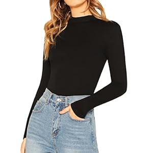 Verdusa Women’s Basic Mock Neck Slim Fitted Long Sleeve Pullovers Tee Tops Black M