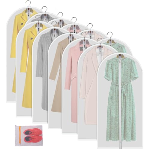 Image of MsKitchen 12 Pack Garment Bags for Hanging Clothes (24x48 inch) - Dustproof Suit Bags - Durable PEVA Dress Covers with Sturdy Zipper for Coats, Jackets, Pants & Uniforms (Translucent)