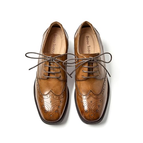 Image of BEAU TODAY Oxford Shoes for Women Leather Brogue Wingtips Dress Shoes | Calskin Upper,Pigkin Lining,Pigskin Insole,Rubber Outsole,Lightweight,Anti-slip,Wear-resistant,Breathable,Black