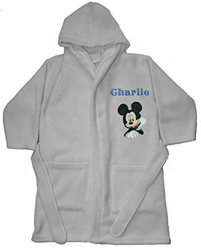 Boys Mickey Mouse Personalised Super Soft Fleece Dressing Gown White 2-3 Years.