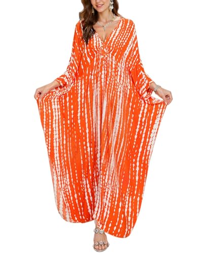 Image of IMAGEKOPE Women's Plus Size Animal Print V-Neck Batwing Kaftan Beach Dress Bathing Suit Cover-Up Loungewear