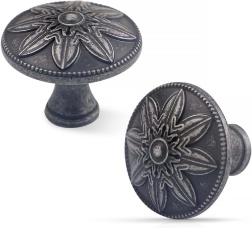 Image of 4 Pack Antique Silver Cabinet Knobs Vintage,1.4 inch Round Vintage Silver Kitchen Cabinet Handles for Cabinets and Dresser Drawers,Dresser Knobs Drawer Knobs