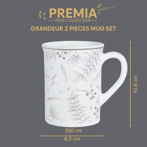 Image of Larah by BOROSIL 350ml x 2pc Opalware Grandeur Tea /Coffee Mug Set, Microwave & Dishwasher Safe Embossed Design Crockery Ideal for Daily Use & Gifting