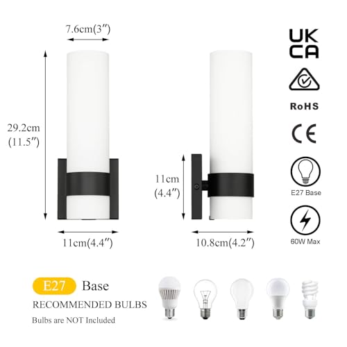 Lámpara de pared E27 con difusión anti-destellos y base negra para espejo de baño moderno 5