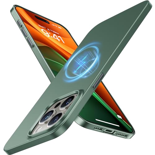 TORRAS Magnetic Slim Fit Designed for iPhone 15 Pro Case 2023, [Compatible with MagSafe] [Ultra Thin] Protective Matte Hard PC Cover Anti-Scratch Phone Case for iPhone 15 Pro, Green