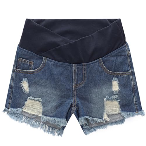Shorts de maternité été avec taille basse élastique en denim léger