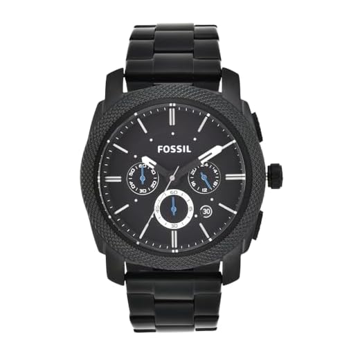 Fossil Reloj para hombre Machine, movimiento cronógrafo de cuarzo, 45mm Caja de acero negro con correa de acero, FS4552IE