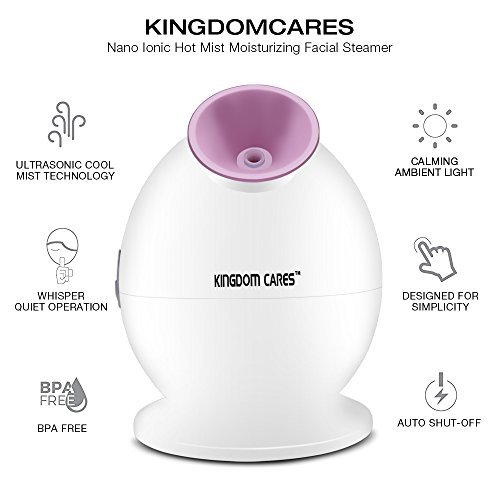 KINGDOMCARES Hot Mist Facial Steamer Warm Nano Ionic Moisturizing Face Humidifier Personal Home Sauna SPA Unclogs Pores Blackheads Acne Comedone Removal Facial Hydration System Nano Sprayer Pink