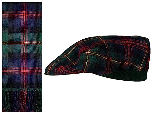 Foulard Tartan et Casquette Plate en Laine D'agneau d'Écosse Taille Unique Ajustable