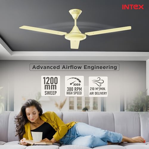 Image of Intex Aero Silk 1200MM Ceiling Fan 3 Blade 380 RPM | High Speed Motor 210 CMM | Air Delivery 50W Low Power Double Ball Bearing | Rust Proof Body 3 Speed Control 24 Month Warranty (Ivory)
