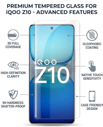 Image of Military-Grade Tempered Glass Screen Protector for IQOO Z10, 9H Hardness, Edge-to-Edge Coverage, Bubble-Free Easy Install