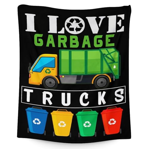 Mercuryelf Garbage Truck Blanket Gift - 30x40 Inches Funny Throw Blankets for Kids - Black Soft, Fuzzy & Warm Throws for Lap, Crib