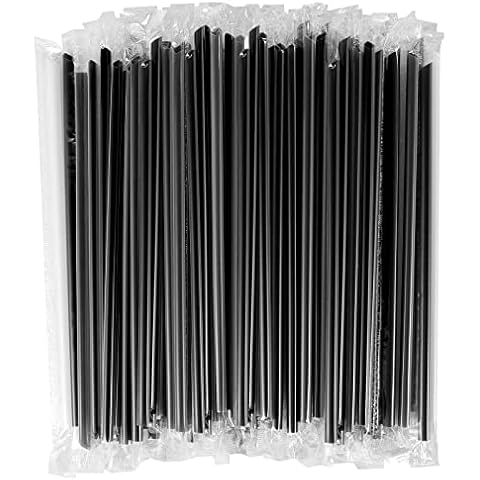 [400 Pcs] Black Individually Wrapped Disposable Plastic Straws(7.5" longX0.23" diameter) Cover