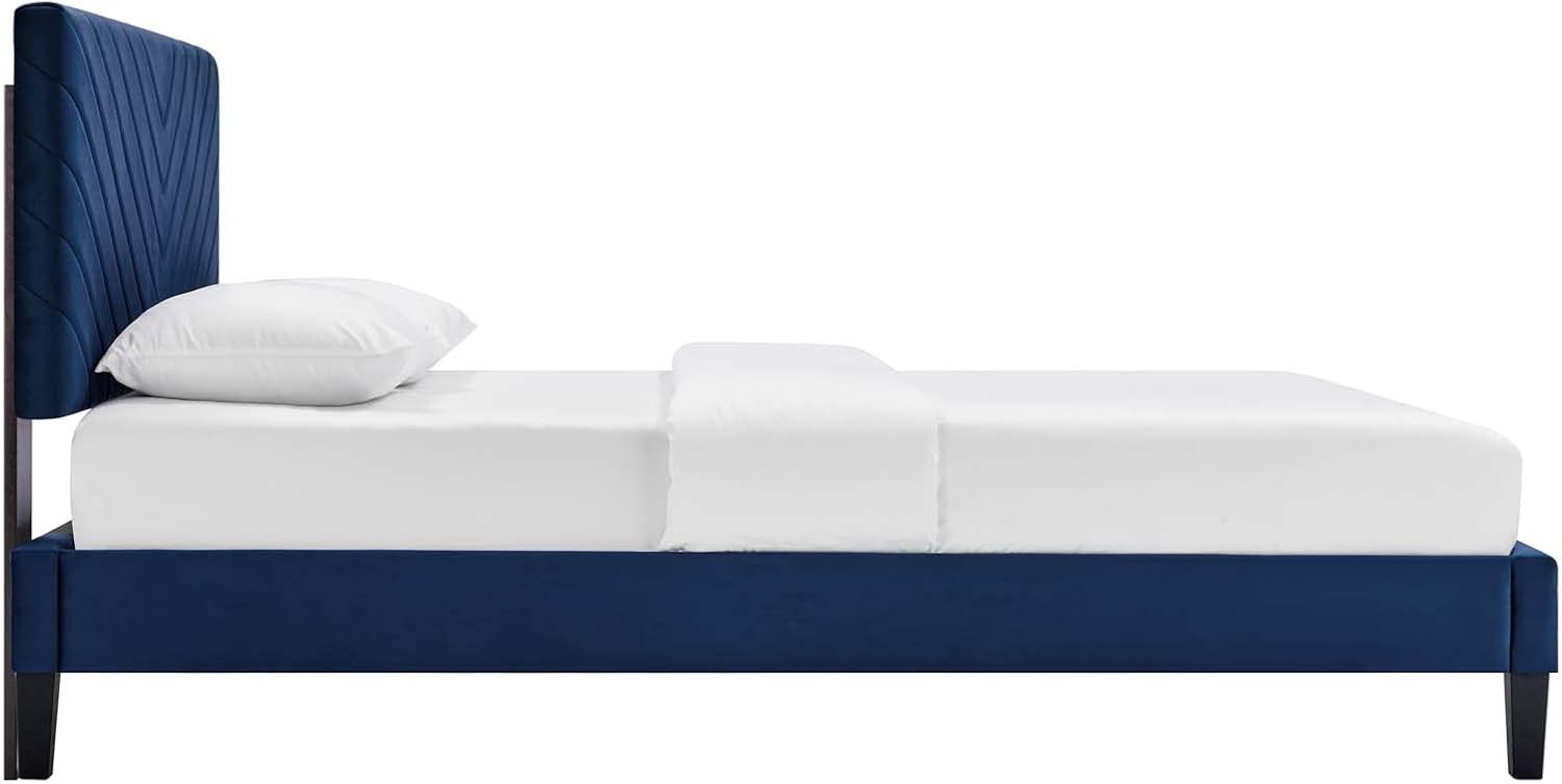 Modway Angular Channel Tufted Performance Velvet King Platform Bed in Navy