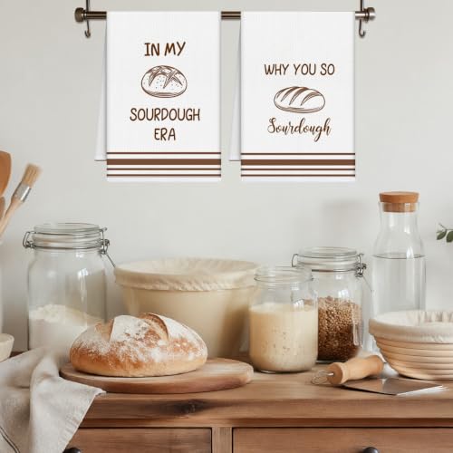 Image of Funny Sourdough Kitchen Towels, 6 PCS Tea Bread Kitchen Hand Towel | 16x24 Inch, Absorbent Sour Dough Hand Dish Towel for Baking Lover Gifts Women Men Chef Tea Cloths Home Decor Gifts