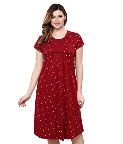 Image of TIGYWIGY Women's Cotton Printed Knee Length Maternity /Feeding /Nursing Nighty