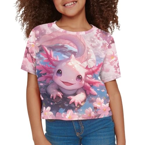 Image of Girls Crop Tops Cute Short Sleeve Shirts Fashion Tees for Kids Casual Crewneck Blouses Size 8-16 Years