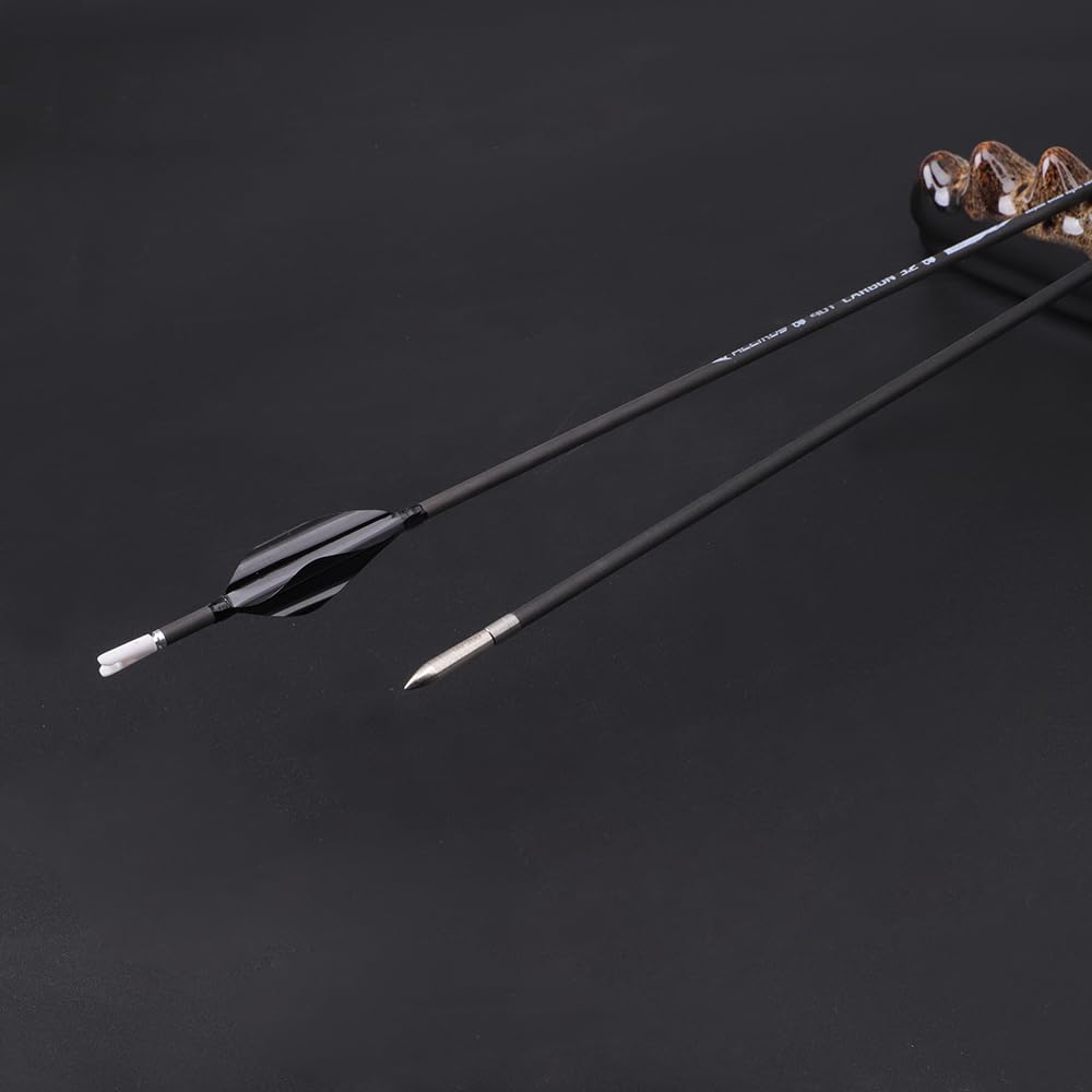 12 Pezzi Frecce con Piume a Spirale, Lunghezza Dell'asta 31 Pollici, ID 3,2 mm, Spine 800 (Black)