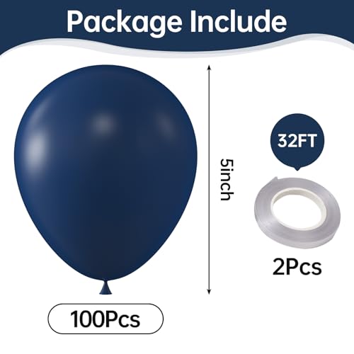 Image of KALOR Navy Blue Balloons,100 Pcs 5 Inch Mini Matte Latex Balloons for Balloon Garland Arch, Birthday Decoration, Wedding Party, Baby Shower Decorations