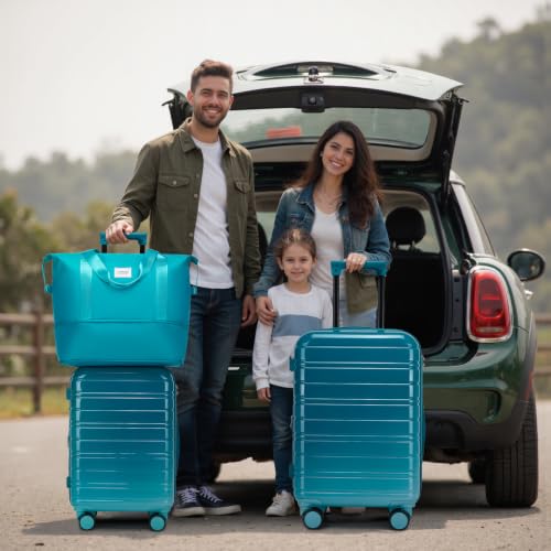Image of LARVENDER Luggage Sets 5 Piece, PC+ABS Expandable Suitcases with Wheels | Suitcase Set for Women and Men|Checked Luggage|Carry On Luggage|Hardside Lightweight|Turbo Teal
