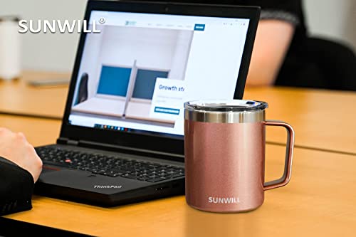 Image of SUNWILL 14 oz Coffee Mug Set of 4, Vacuum Insulated Camping Mug with Lid, Double Wall Stainless Steel Travel Tumbler Cup, Reusable Mug, Pearlized Rose Gold