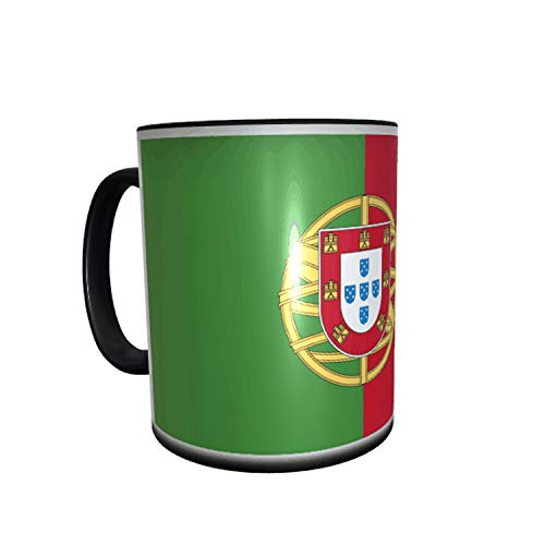 YONACREA - Mug Tasse - Drapeau Portugal avec prénom personnalisé - Personnalisation en ligne - NOIR MAGIQUE